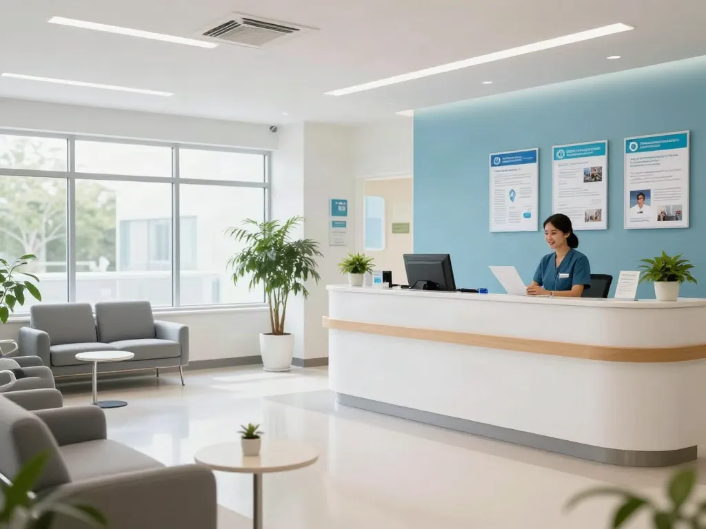 Healthcare provider consultation in a modern clinic, link slot for effective patient care.